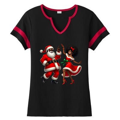 African Santa Mrs Claus Dancing African American Christmas Ladies Halftime Notch Neck Tee