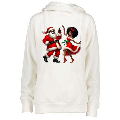 African Santa Mrs Claus Dancing African American Christmas Womens Funnel Neck Pullover Hood