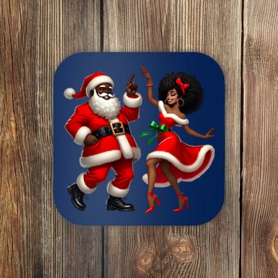 African Santa Mrs Claus Dancing African American Christmas Coaster