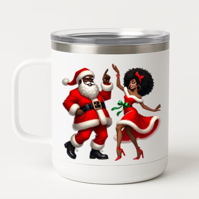 African Santa Mrs Claus Dancing African American Christmas 12 oz Stainless Steel Tumbler Cup