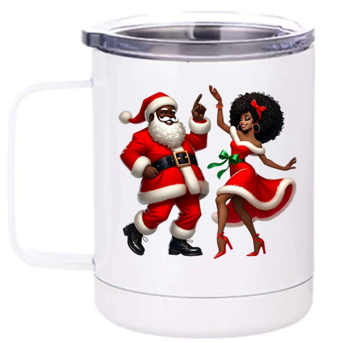 African Santa Mrs Claus Dancing African American Christmas 12 oz Stainless Steel Tumbler Cup