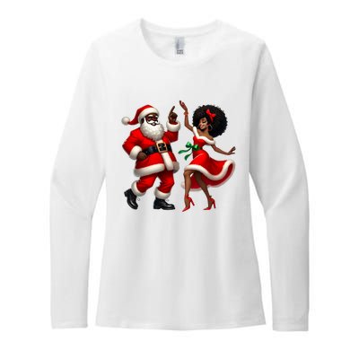 African Santa Mrs Claus Dancing African American Christmas Womens CVC Long Sleeve Shirt