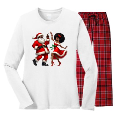 African Santa Mrs Claus Dancing African American Christmas Women's Long Sleeve Flannel Pajama Set 