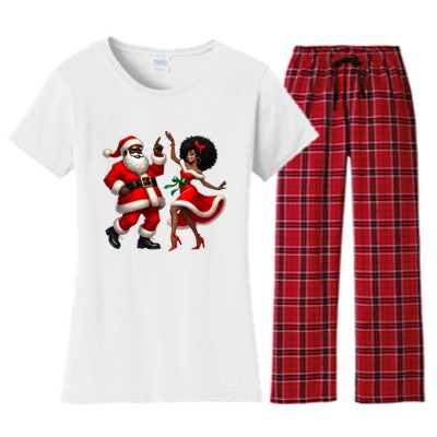 African Santa Mrs Claus Dancing African American Christmas Women's Flannel Pajama Set