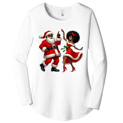 African Santa Mrs Claus Dancing African American Christmas Women's Perfect Tri Tunic Long Sleeve Shirt