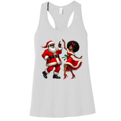 African Santa Mrs Claus Dancing African American Christmas Women's Racerback Tank