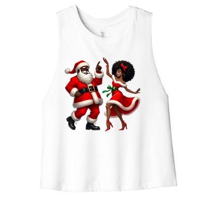 African Santa Mrs Claus Dancing African American Christmas Women's Racerback Cropped Tank