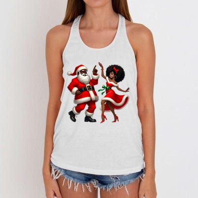 African Santa Mrs Claus Dancing African American Christmas Women's Knotted Racerback Tank