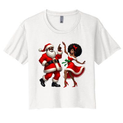 African Santa Mrs Claus Dancing African American Christmas Women's Crop Top Tee