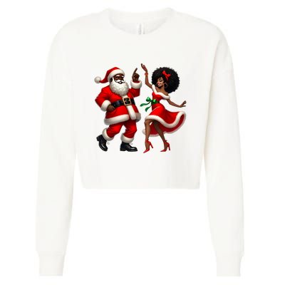 African Santa Mrs Claus Dancing African American Christmas Cropped Pullover Crew