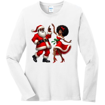 African Santa Mrs Claus Dancing African American Christmas Ladies Long Sleeve Shirt