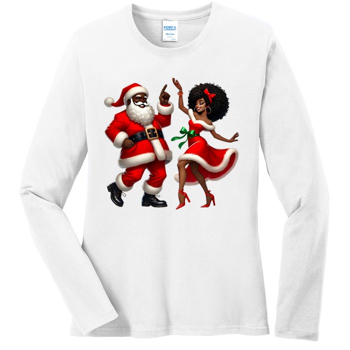 African Santa Mrs Claus Dancing African American Christmas Ladies Long Sleeve Shirt