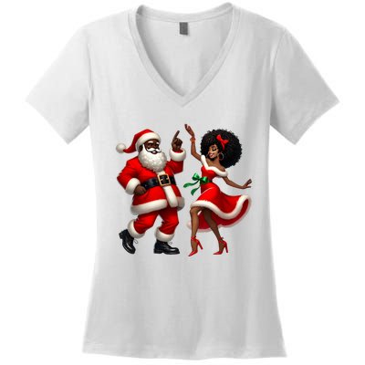 African Santa Mrs Claus Dancing African American Christmas Women's V-Neck T-Shirt