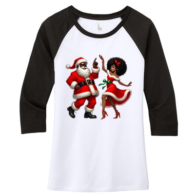 African Santa Mrs Claus Dancing African American Christmas Women's Tri-Blend 3/4-Sleeve Raglan Shirt