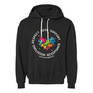 Autism Shirt Mom Dad Respect Love Support Autism Awareness Garment-Dyed Fleece Hoodie