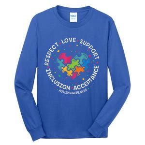 Autism Shirt Mom Dad Respect Love Support Autism Awareness Tall Long Sleeve T-Shirt