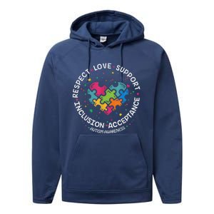 Autism Shirt Mom Dad Respect Love Support Autism Awareness Performance Fleece Hoodie