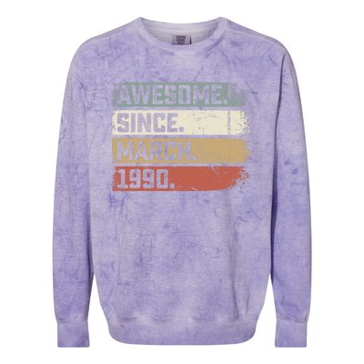 Awesome Since March 1990 33 Years Old Gifts 33rd Birthday Colorblast Crewneck Sweatshirt