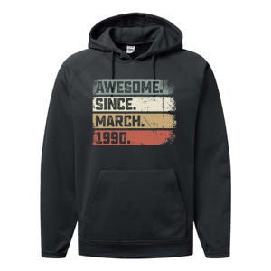 Awesome Since March 1990 33 Years Old Gifts 33rd Birthday Performance Fleece Hoodie