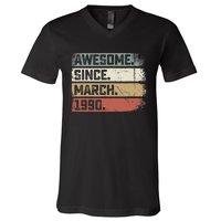 Awesome Since March 1990 33 Years Old Gifts 33rd Birthday V-Neck T-Shirt