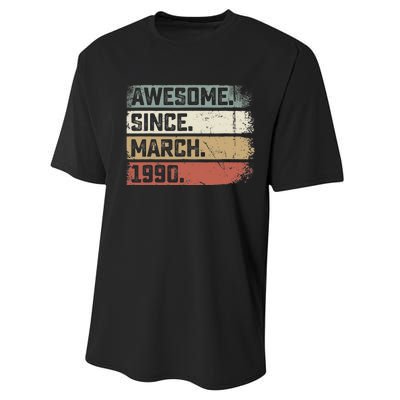 Awesome Since March 1990 33 Years Old Gifts 33rd Birthday Performance Sprint T-Shirt