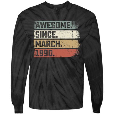 Awesome Since March 1990 33 Years Old Gifts 33rd Birthday Tie-Dye Long Sleeve Shirt