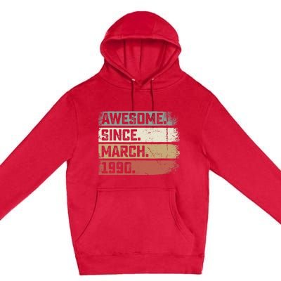 Awesome Since March 1990 33 Years Old Gifts 33rd Birthday Premium Pullover Hoodie