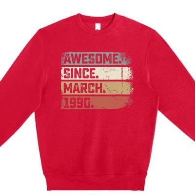 Awesome Since March 1990 33 Years Old Gifts 33rd Birthday Premium Crewneck Sweatshirt