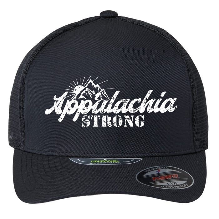Appalachia Strong Mountain Silhouette Typography Flexfit Unipanel Trucker Cap
