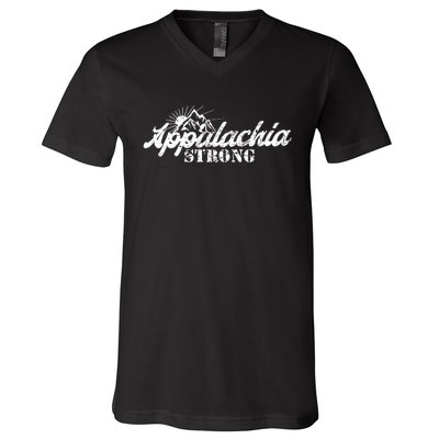 Appalachia Strong Mountain Silhouette Typography V-Neck T-Shirt