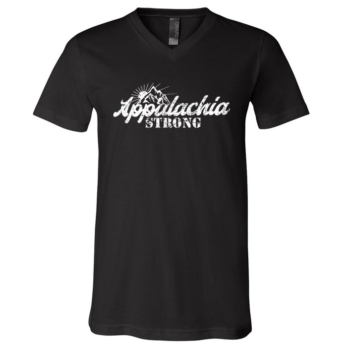 Appalachia Strong Mountain Silhouette Typography V-Neck T-Shirt