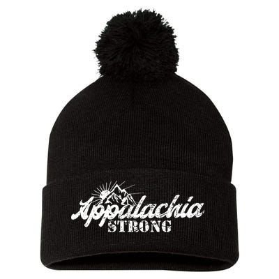 Appalachia Strong Mountain Silhouette Typography Pom Pom 12in Knit Beanie