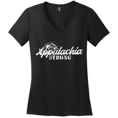 Appalachia Strong Mountain Silhouette Typography Women's V-Neck T-Shirt
