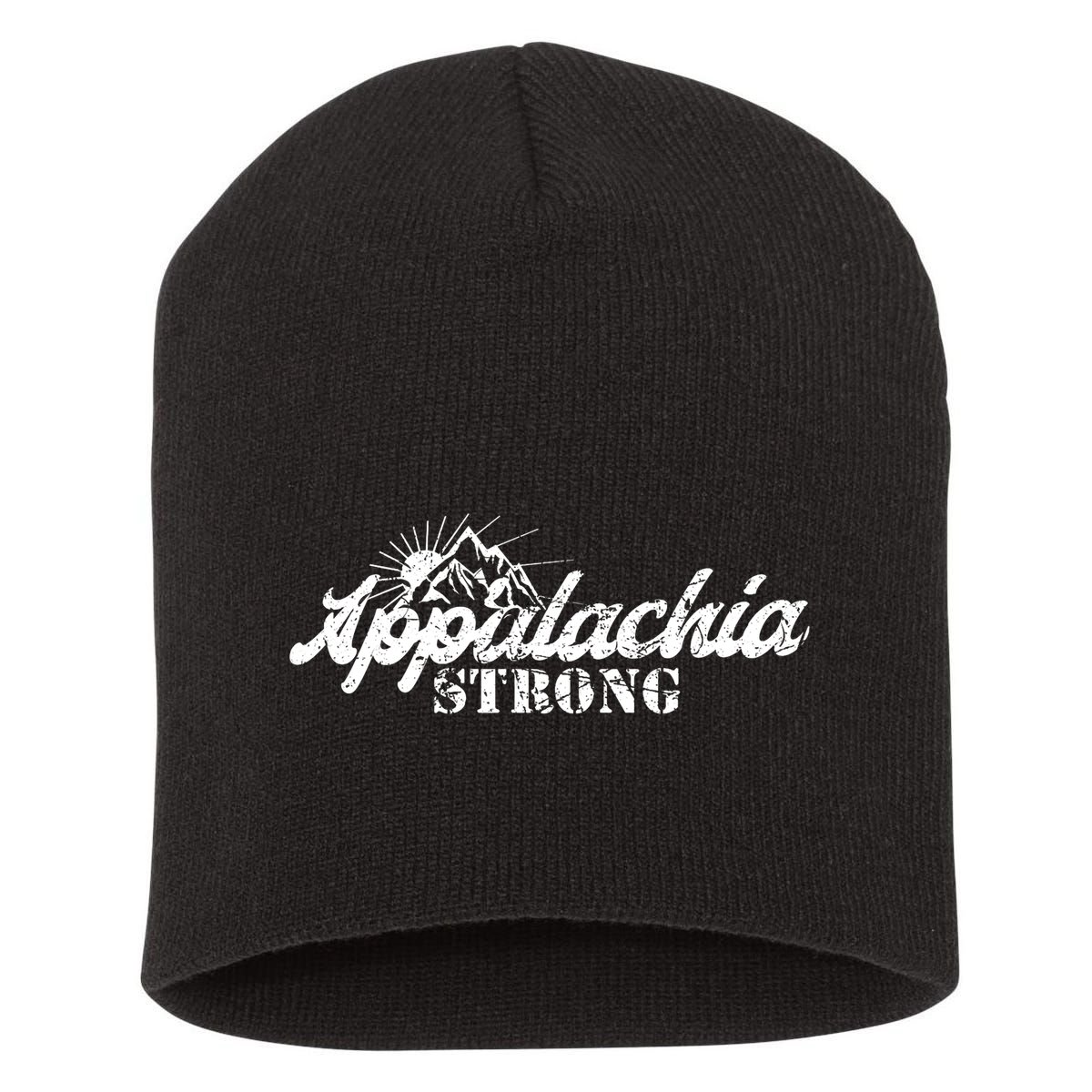 Appalachia Strong Mountain Silhouette Typography Short Acrylic Beanie