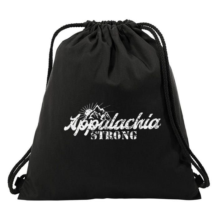 Appalachia Strong Mountain Silhouette Typography Drawstring Bag