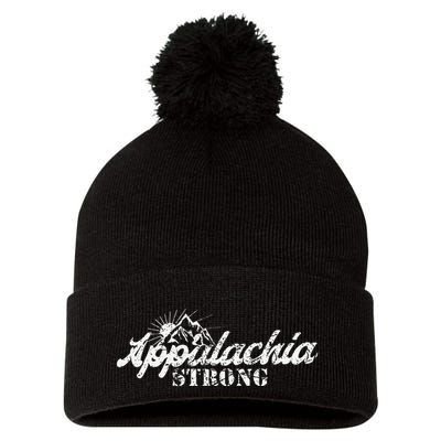 Appalachia Strong Mountain Silhouette Typography Pom Pom 12in Knit Beanie
