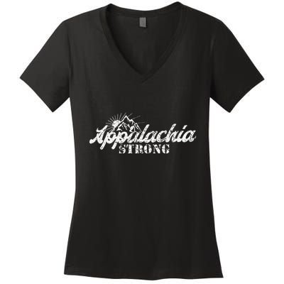 Appalachia Strong Mountain Silhouette Typography Women's V-Neck T-Shirt