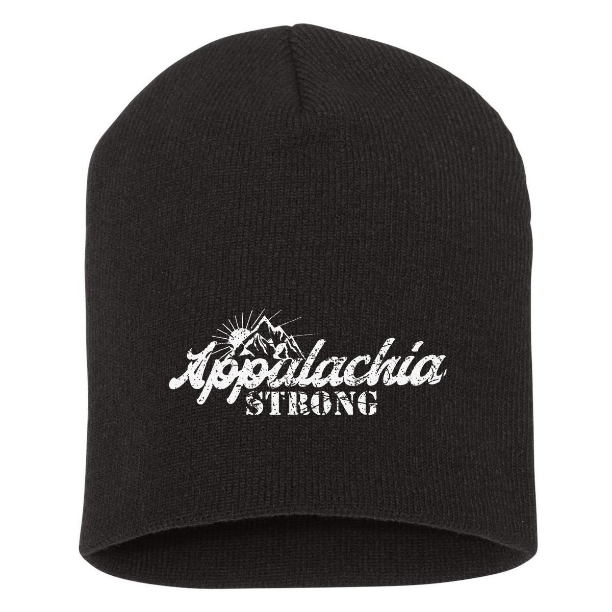 Appalachia Strong Mountain Silhouette Typography Short Acrylic Beanie