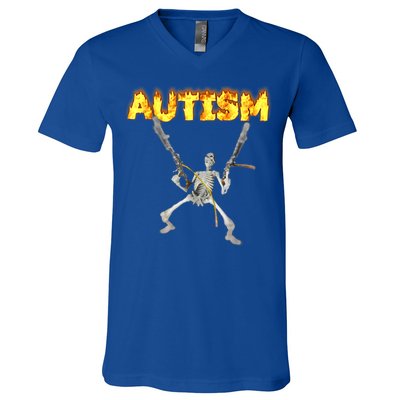 Autism Skeleton Meme Funny Gift V-Neck T-Shirt