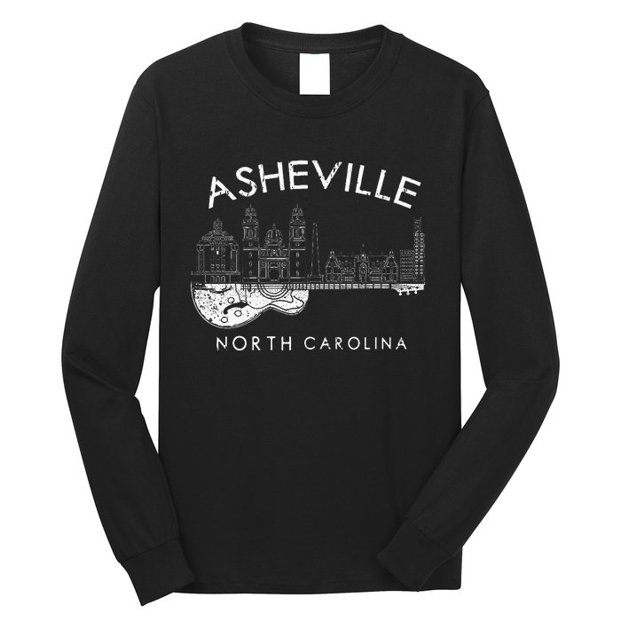 Asheville Souvenir Men North Carolina Lover Music Guitar Long Sleeve Shirt