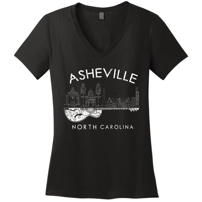 Asheville Souvenir Men North Carolina Lover Music Guitar Women's V-Neck T-Shirt