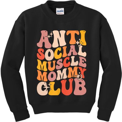Anti Social Muscle Mommy Club Groovy Funny Kids Sweatshirt
