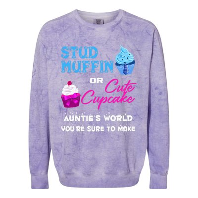 Auntie's Stud Muffin Or Cute Cupcake Gender Reveal Colorblast Crewneck Sweatshirt