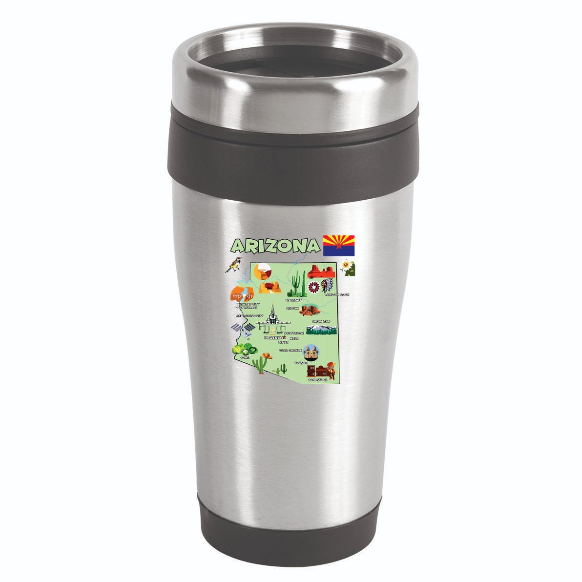 Arizona State Map Us Tourist Attractions Cities Flag 16oz Travel Tumbler
