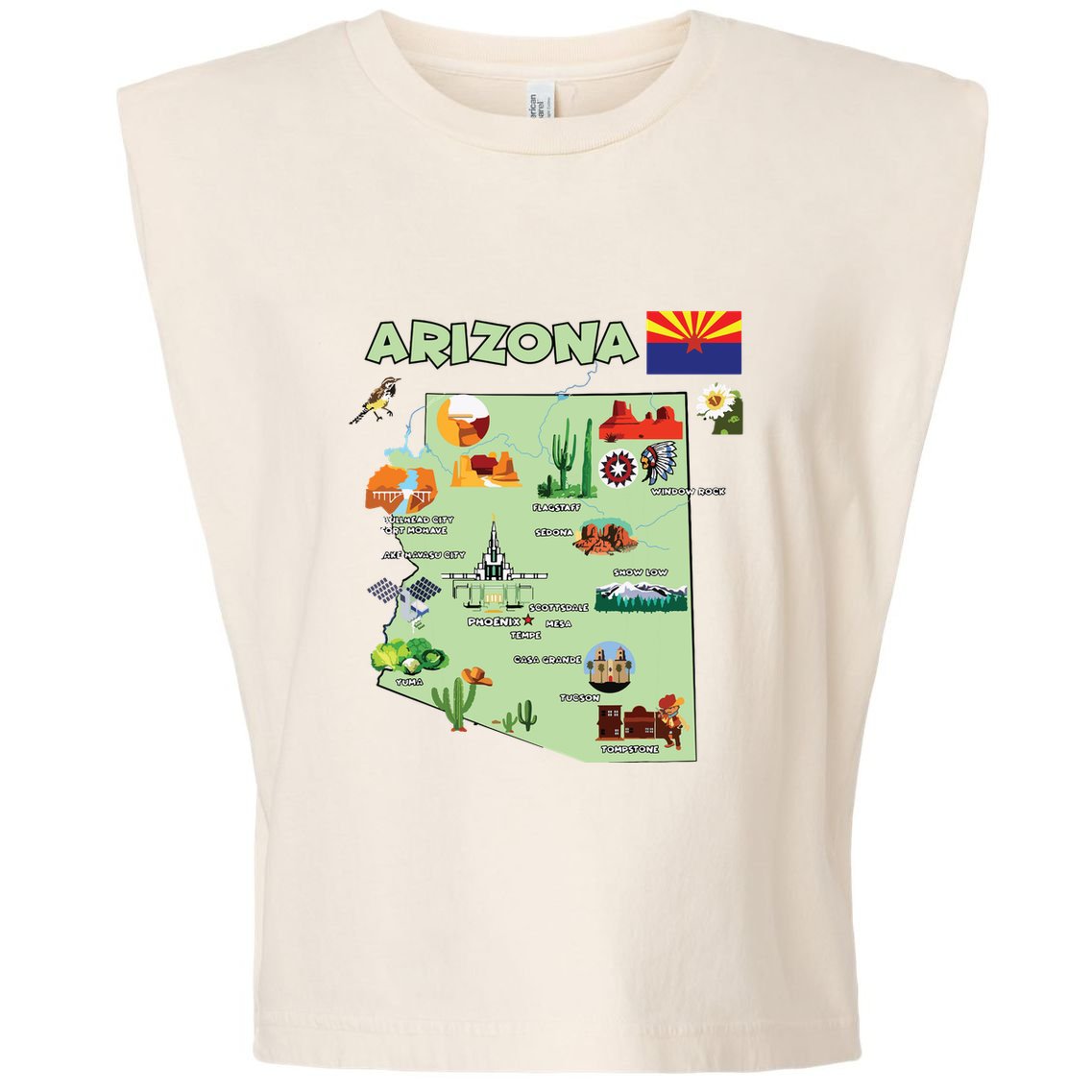 Arizona State Map Us Tourist Attractions Cities Flag Garment-Dyed Women's Muscle Tee