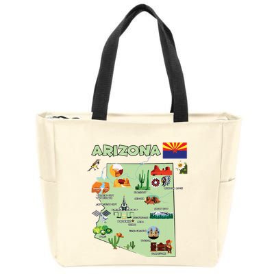 Arizona State Map Us Tourist Attractions Cities Flag Zip Tote Bag