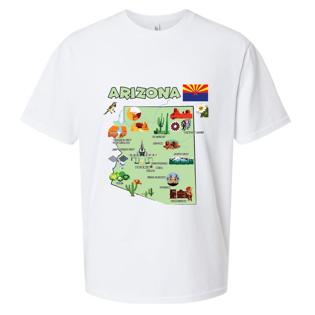 Arizona State Map Us Tourist Attractions Cities Flag Sueded Cloud Jersey T-Shirt