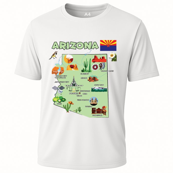 Arizona State Map Us Tourist Attractions Cities Flag Cooling Performance Crew T-Shirt