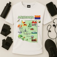 Arizona State Map Us Tourist Attractions Cities Flag Cooling Performance Crew T-Shirt