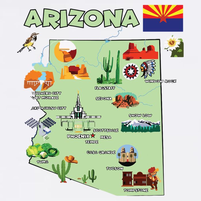 Arizona State Map Us Tourist Attractions Cities Flag Cooling Performance Crew T-Shirt